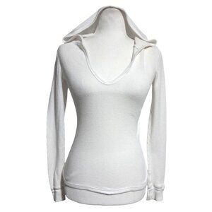 Y2K Aeropostale White Thermal Hoodie Scoop Neck Womens M Aero Baby‎ Tee Style